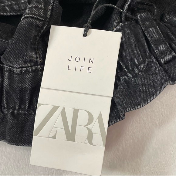 NWT Zara Black Elastic Paper Bag Waist Ultra High Rise 100% Cotton Jeans Size XL - Picture 15 of 16